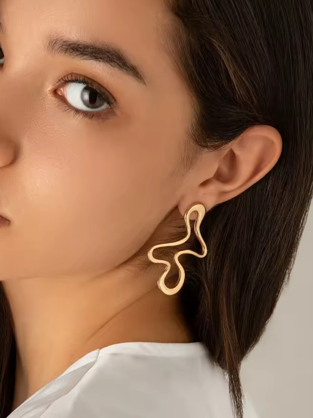 Modern Gold Abstract Wave Drop Earrings